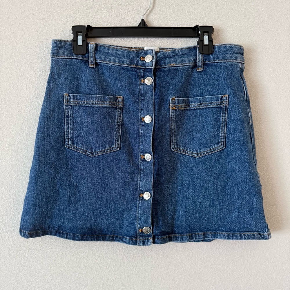 Maeve Blue Denim Button-Front Mini Skirt
